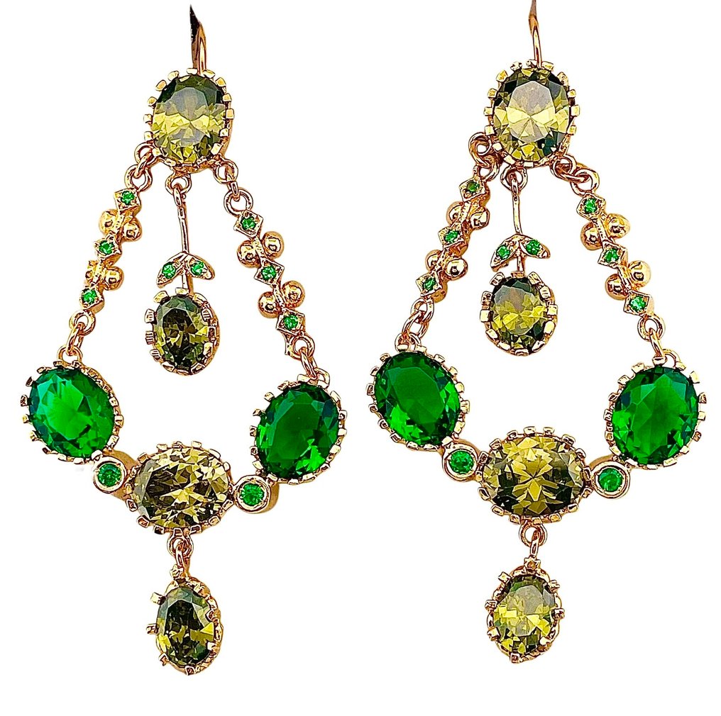 Senza prezzo di riserva - Orecchini - 9 kt Oro giallo, Argento Peridoto - Smeraldo #1.0