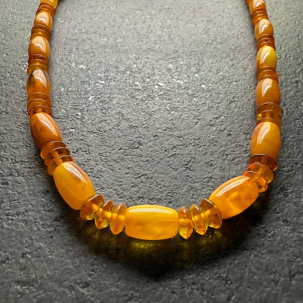 老手工雕刻的波罗的海琥珀整石珠项链 - 琥珀 - succinite #2.1