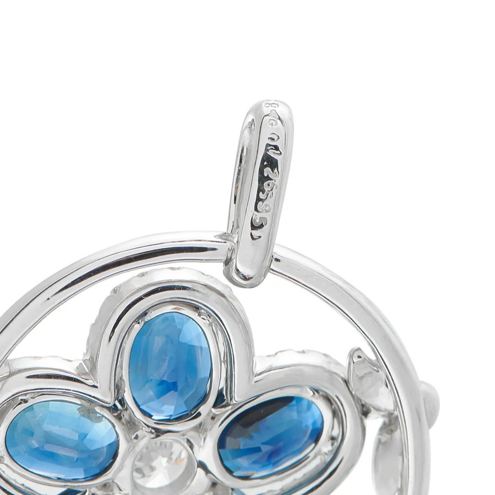 吊坠 白金, 铂金与1.26克拉钻石及蓝宝石花形吊坠 - 10.77ct. tw. #4.3