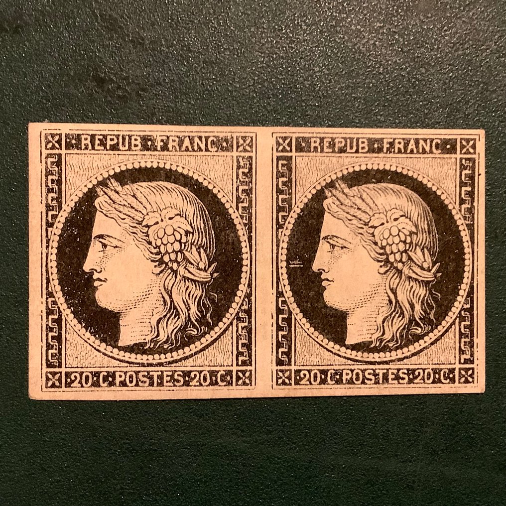 Γαλλία 1849 - 20 cent Ceres μαύρο σε λευκό σε ζευγάρι - ελεγμένο Brun. - Yvert 3a #1.0