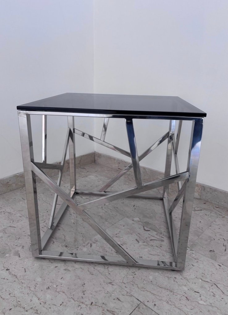 中心桌 - 水晶烟熏 - 镀铬钢和水晶制成的客厅茶几 #4.3