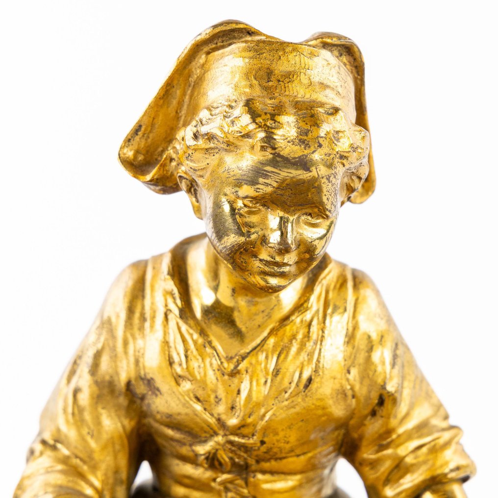 Giuseppe d'Aste (1881-1945) - 雕塑, Retour de la Glaneuse - 48 cm in lengte - 28 kg - 36 cm - 镀金青铜 #4.3