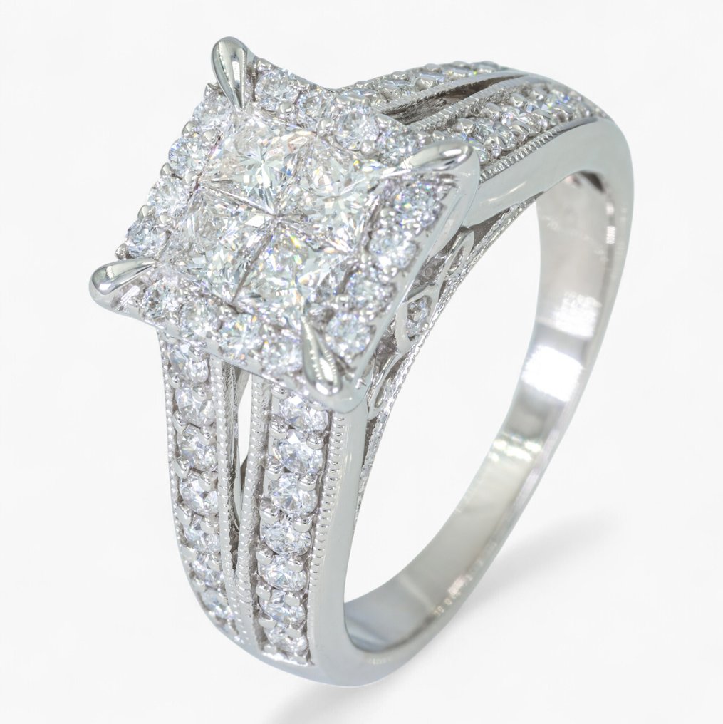 戒指 - 14 克拉 白金 -  1.25ct. tw. 鉆石 (天然) - 鉆石 #1.0