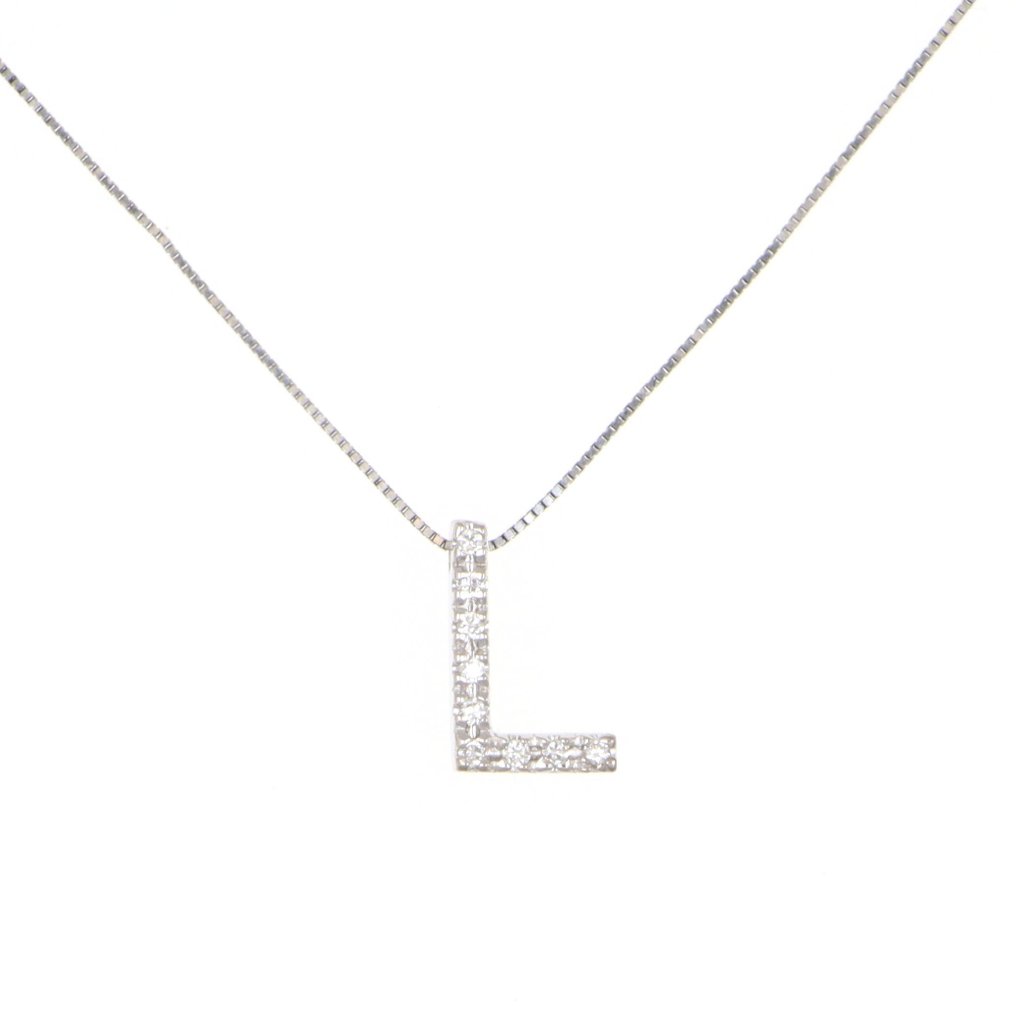 项链 - 18K包金 白金 钻石 (天然) #1.0