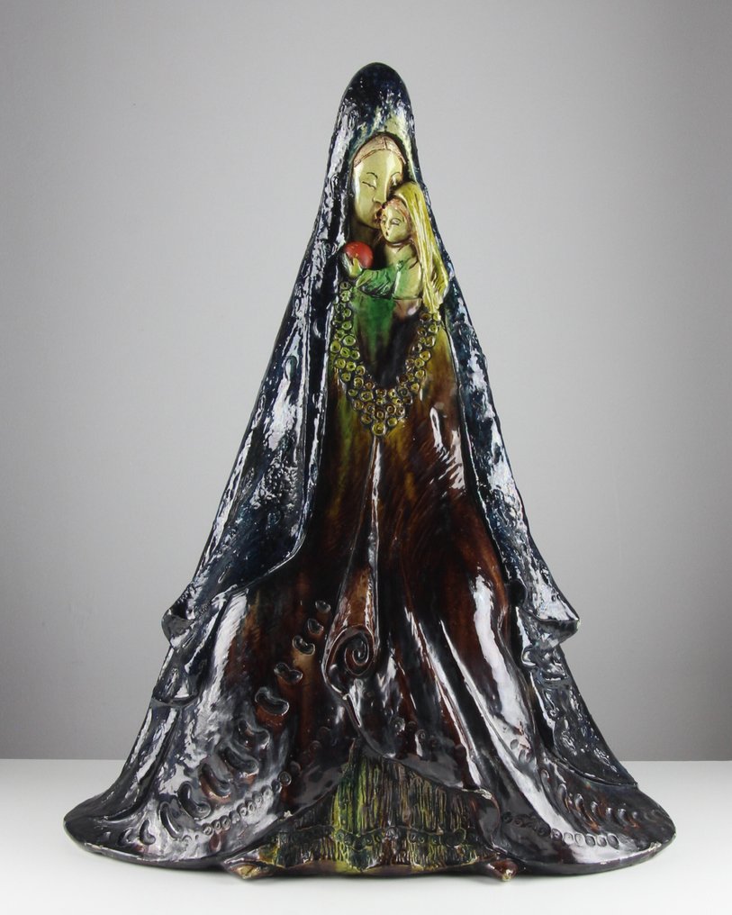 Flemisch Pottery - A. Noseda - Statue, Madonna met Kind - 50 cm - Earthenware #1.0