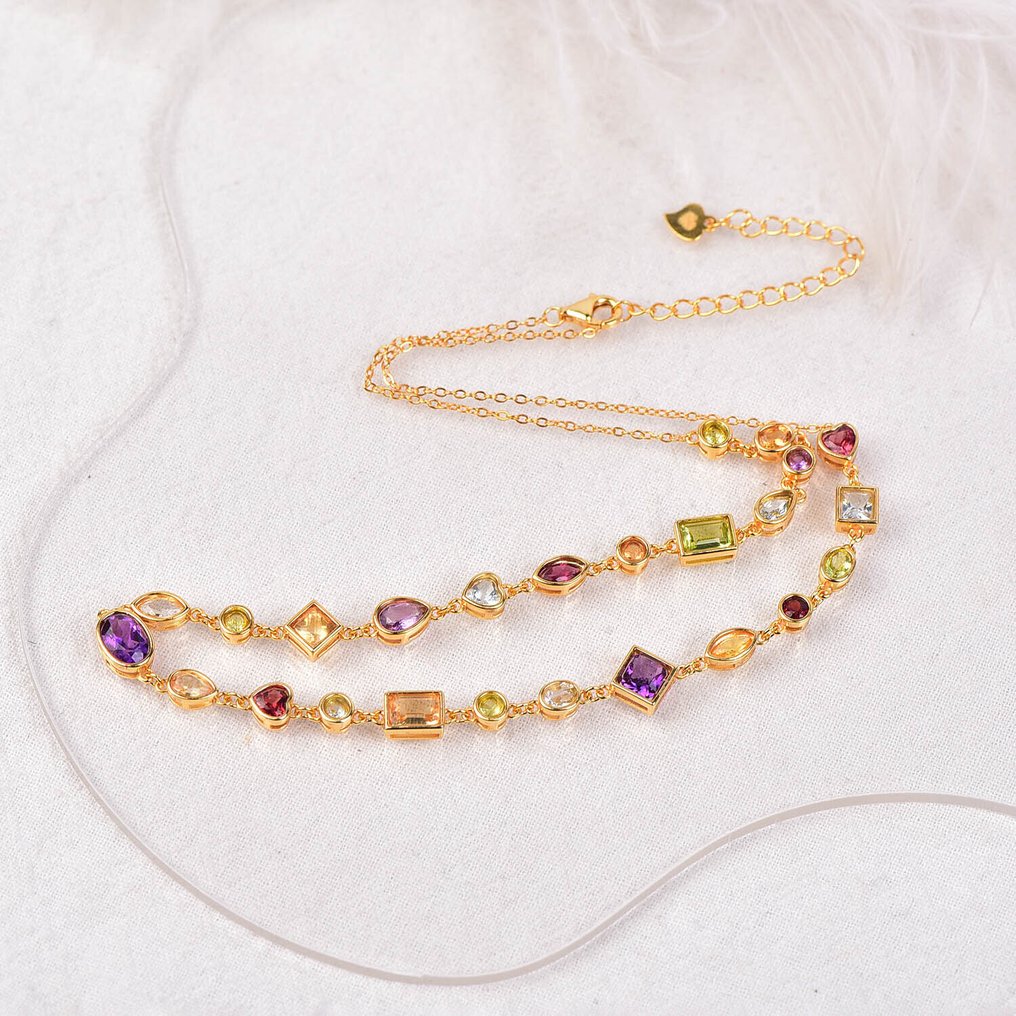 Zonder minimumprijs - Halsketting Zilver - Gemengde edelstenen - Gecertificeerd #1.0