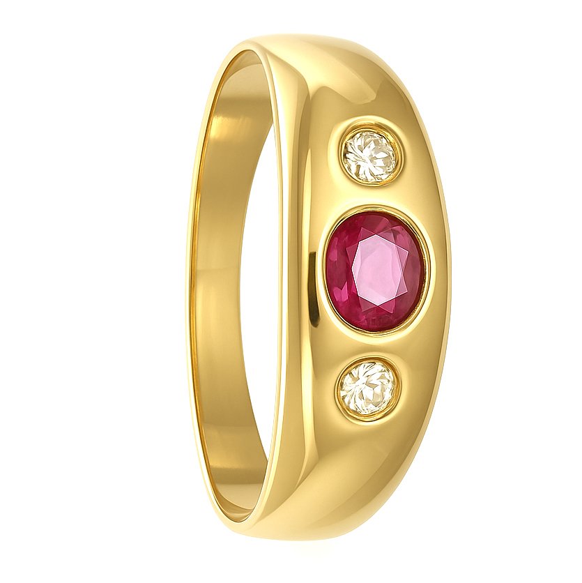 Δαχτυλίδι - 18 καράτια Κίτρινο χρυσό -  0.20ct. tw. Ρουμπίνι - Διαμάντι #1.0