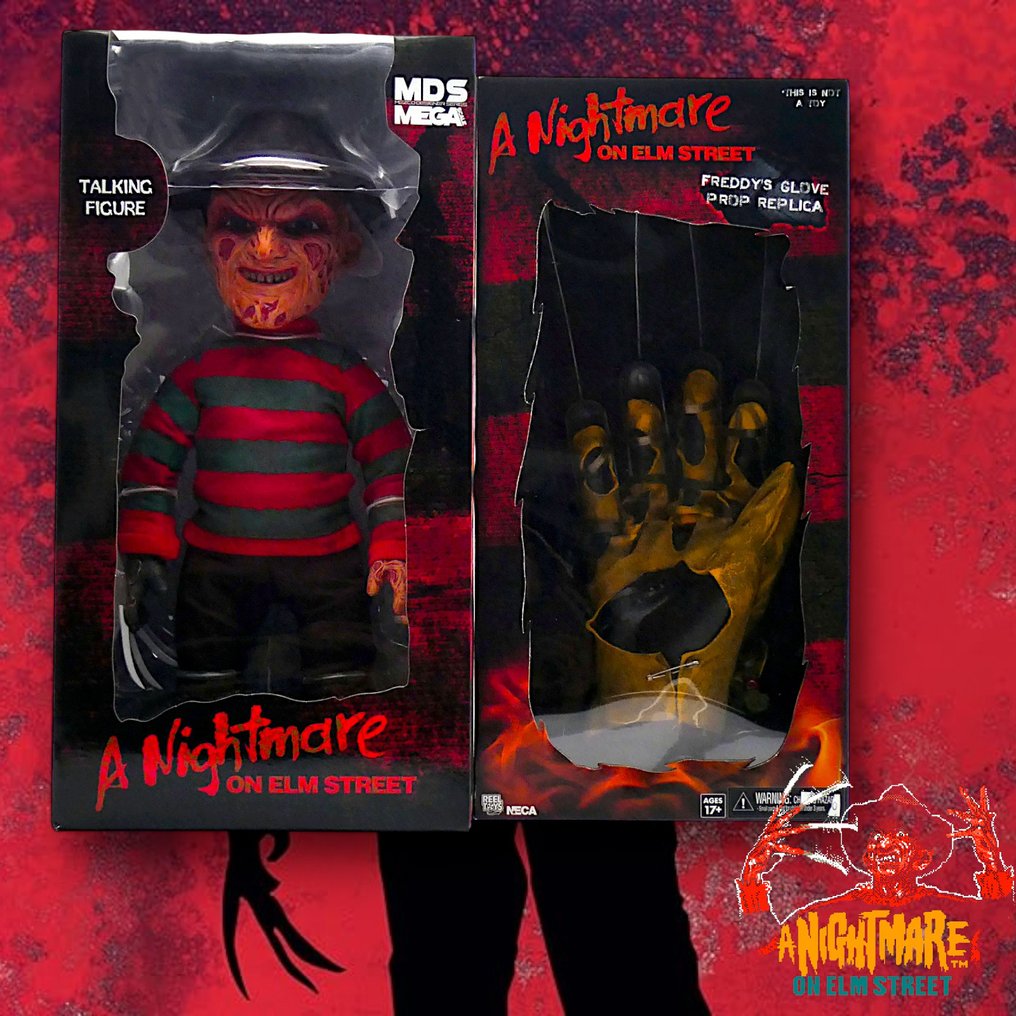 Mezco Toys and MDS Mega Scale SPEAKING Freddy Krueger in "A Nightmare On Elm Street" - Toimintahahmo + NECA and Reel Toys "Glove", OUT OF STOCK in Sealed Box #1.0