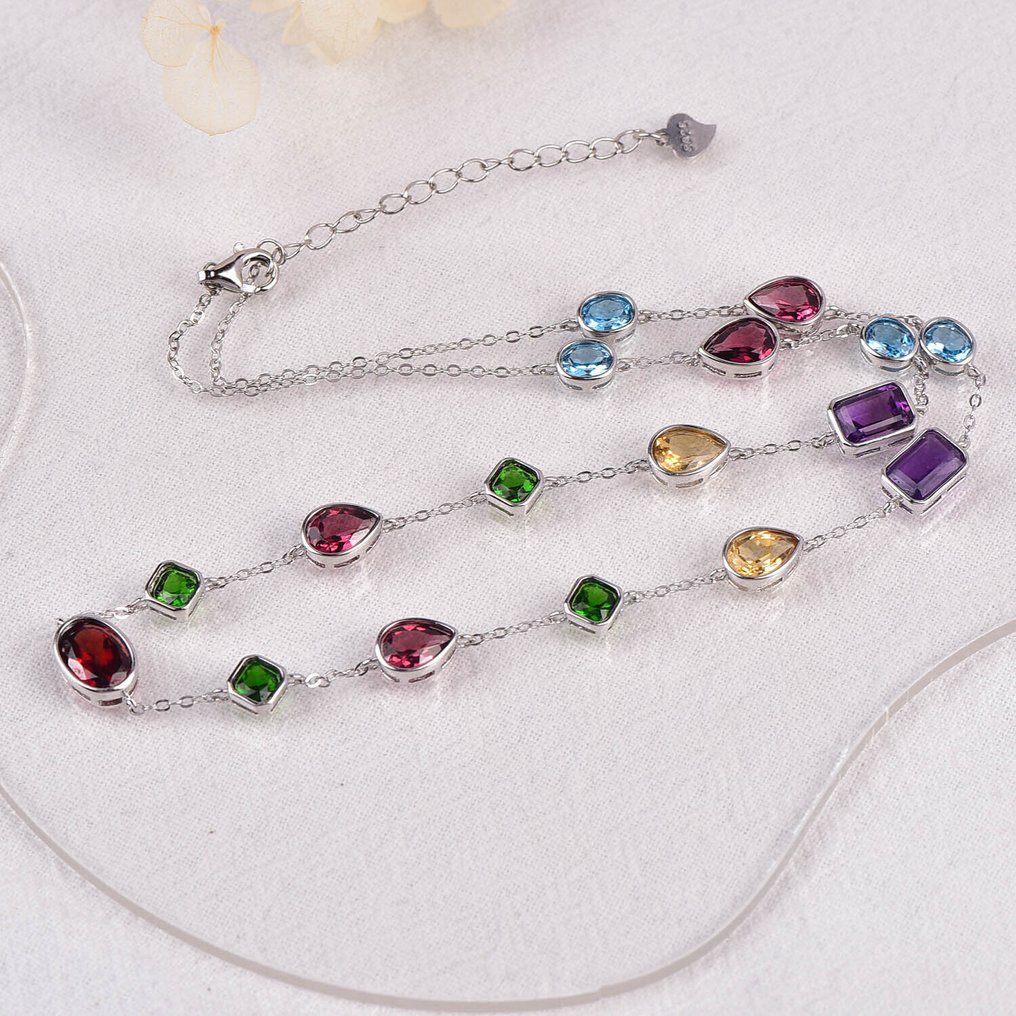 沒有保留價 - 頸鏈 銀 - 混合宝石 - 认证 #1.0