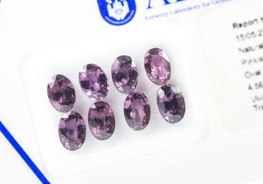 Nincs minimálár - 8 pcs Spinell - 4.56 ct - Antwerpeni Drágakővizsgálati Laboratórium (ALGT) - élénk / mély rózsaszínű lila #1.0