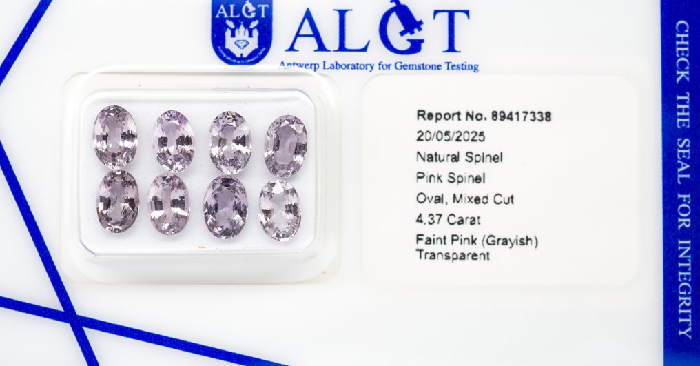Fără preț de rezervă - 8 pcs  Spinel  - 4.37 ct - ALGT (Laboratorul pentru testarea pietrelor prețioase din Anvers) - Roz pal #3.2