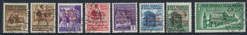 C.L.N.  - MACCAGNO - Εκτυπωμένα πάνω από, πλήρης σειρά αρ. 1/8 με καθαρούς αυθεντικούς κύκλους. Πιστοποιητικό #1.0