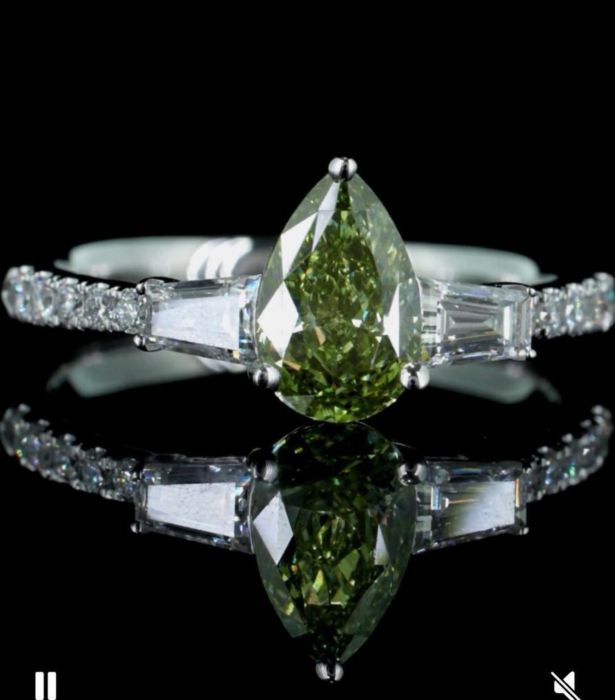 χωρίς τιμή ασφαλείας - Δαχτυλίδι - 14 καράτια Λευκός χρυσός - 1.58ct. tw. Πράσινο Διαμάντι (Διαμάντια εργαστηριακής καλλιέργειας με φανταχτερά χρώματα) - Διαμάντι #1.0