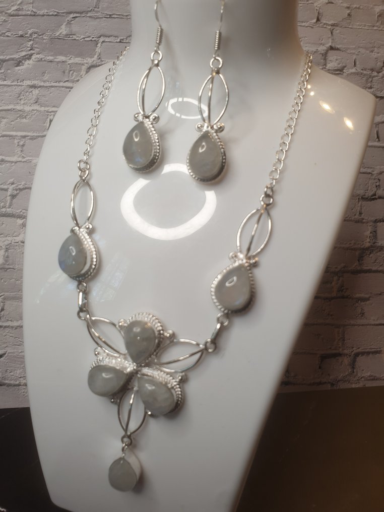 Argento, Rainbow Moonstone - Parure di gioielli da 2 pezzi #1.0