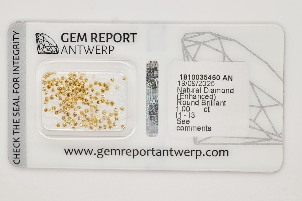 Ingen reservasjonspris - 151 pcs Diamant (Fargebehandlet) - 1.00 ct - Rund - I1, I2, I3 - Edelstensrapport Antwerpen (GRA) #1.0