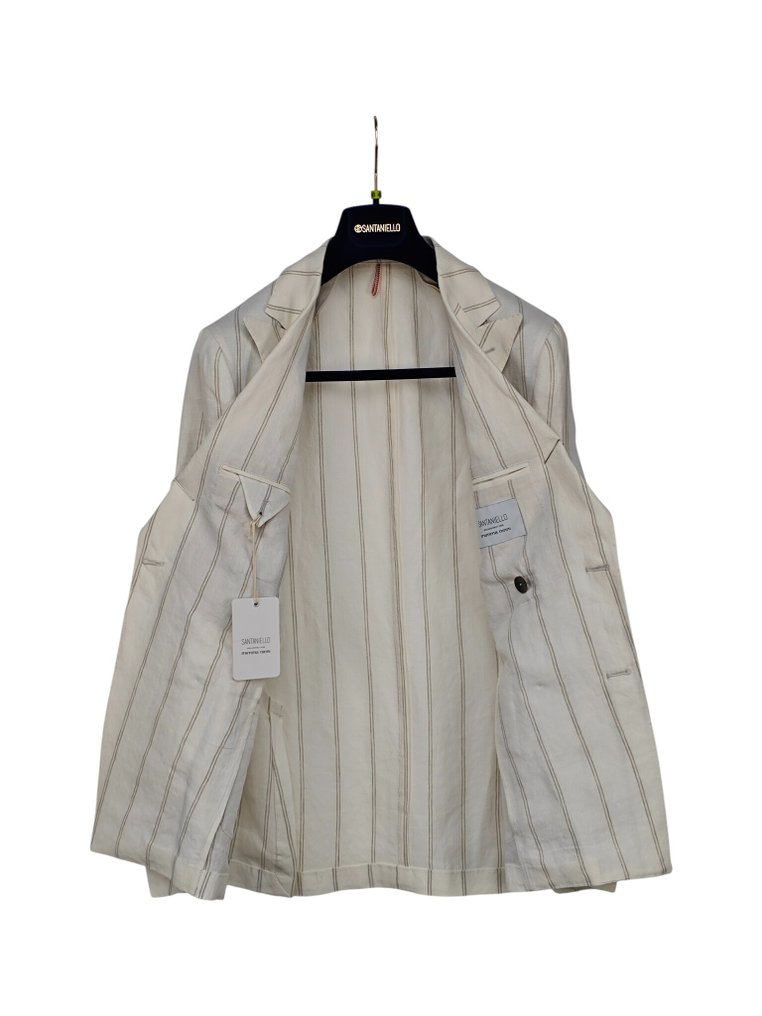 RRP 750€ SANTANIELLO Suit White Striped Linen Hand Made in Italy - 54 IT - 男士西裝 - New with tags #3.2