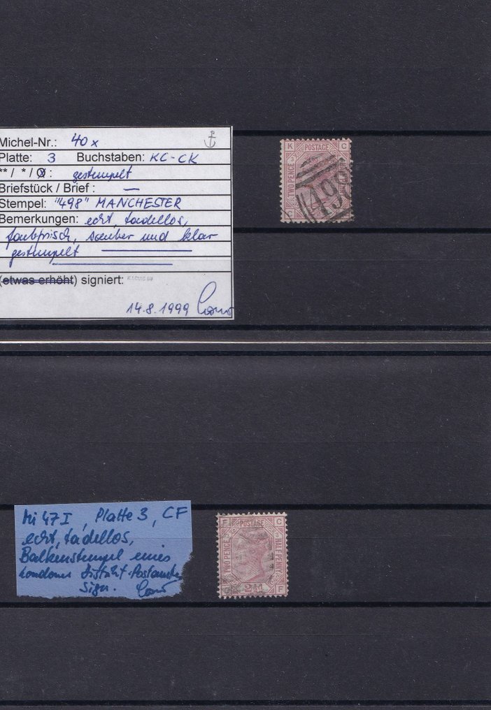 Grande Bretagne 1875/1881 - Ensemble avec numéros de plaque, timbres de Queen Victoria, marque d'eau. Ancre - Sphère - Couronne. - YT 55/57, 62/66 - SG 139/142, 157, 158, 160, 161, 163 #2.1