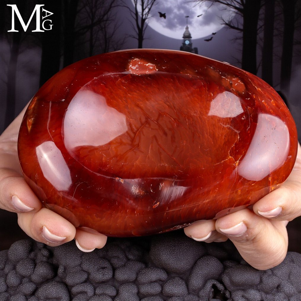 Halloween Trick or Treat!!! Hand-Carved Natural Carnelian Bowl – Versatile Elegance for Home Décor - Height: 120 mm - Width: 80 mm- 545 g #1.0