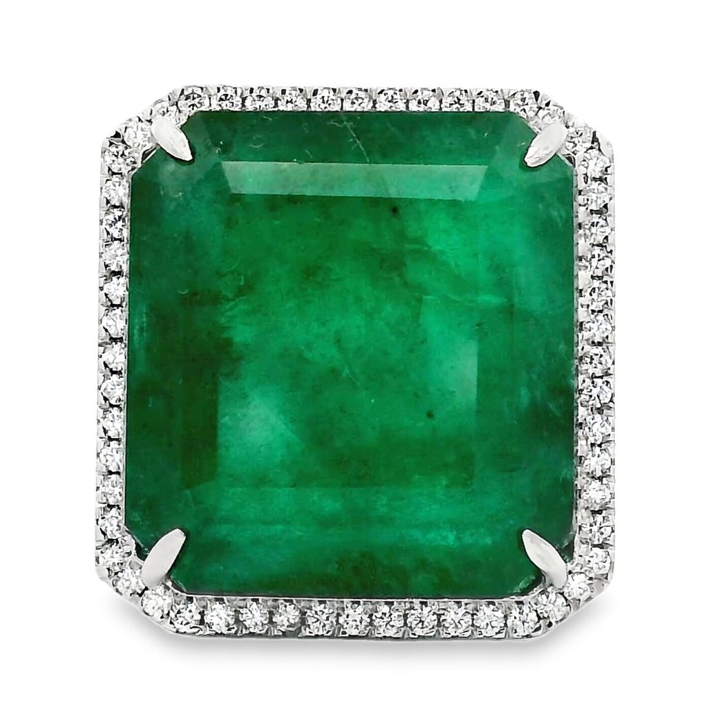 戒指 鉑金 - 21.29ct. tw. 祖母綠 - 鉆石 - 赞比亚,透明 #1.0