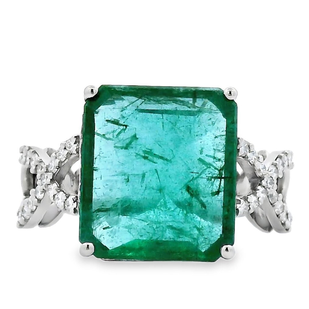 Ring Platin - 5.34ct. tw. Smaragd - Diamant - Zambia #1.0