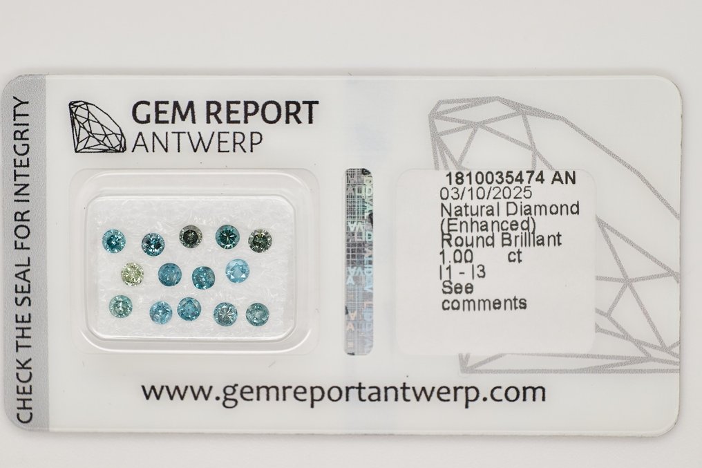 Utan reservationspris - 14 pcs Diamant (Färgbehandlad) - 1.00 ct - Rund - I1, I2, I3 - Gem Report Antwerpen (GRA) #1.0