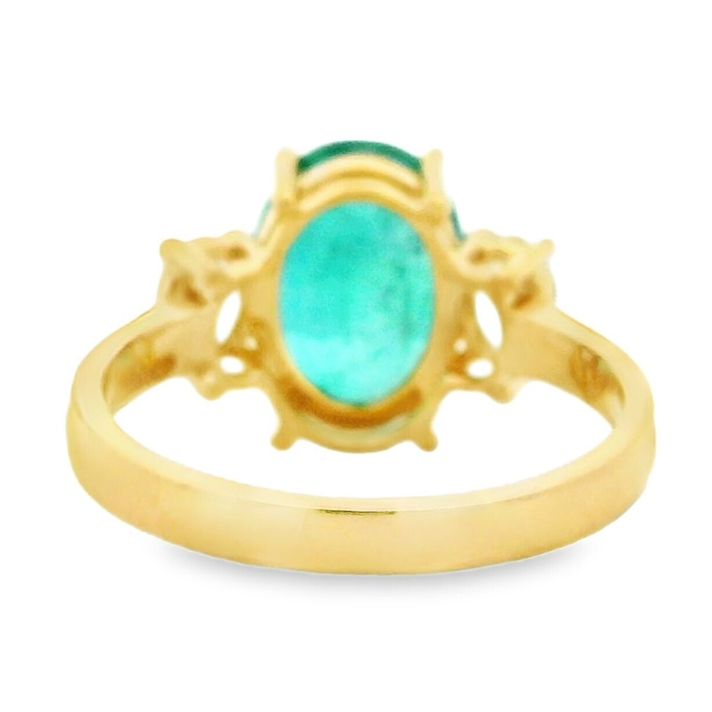 Ring - 18 kt Gelbgold -  3.23ct. tw. Smaragd - Diamant - Ring mit drei Steinen #3.2