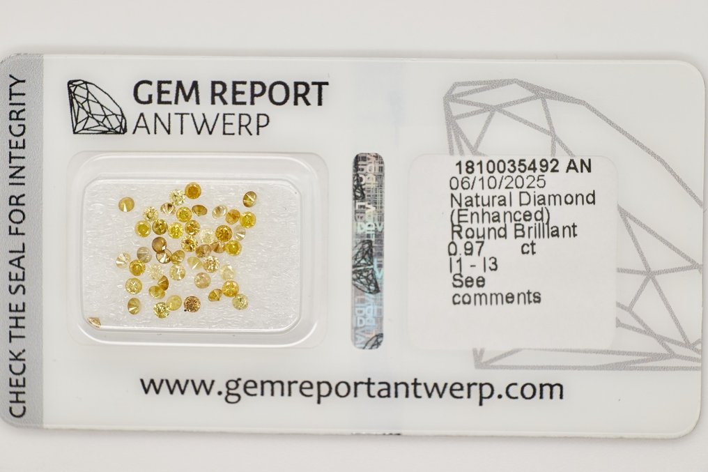 Senza prezzo di riserva - 45 pcs Diamante  (Con trattamento colore)  - 0.97 ct - Rotondo - I1, I2, I3 - Gem Report Antwerp (GRA) #1.0