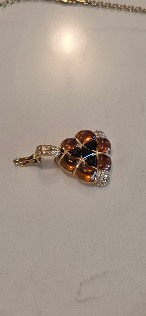 Collier avec pendentif - 18 carats Or jaune - 25.80ct. tw. Citrine - Diamant - Diamant Tourmalin Citrin #1.0