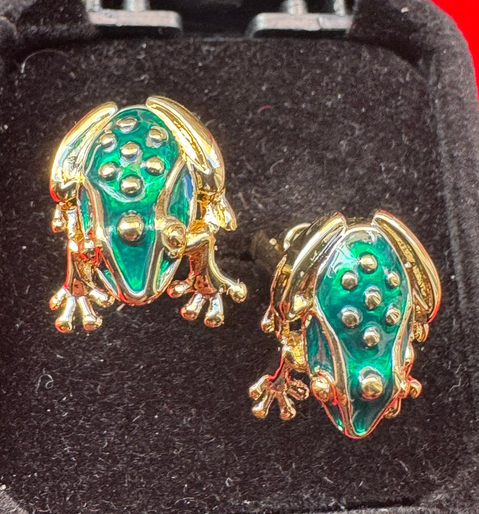 Elegant Green Malachite enamel Frog Cufflinks - Cufflinks #3.2