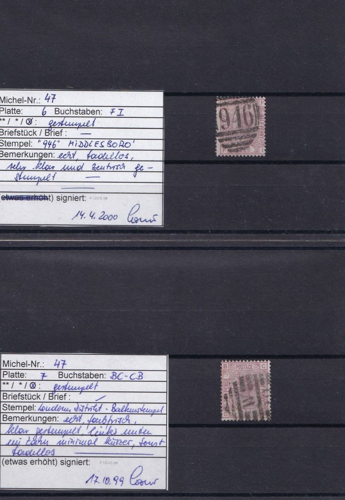 Grande Bretagne 1875/1881 - Ensemble avec numéros de plaque, timbres de Queen Victoria, marque d'eau. Ancre - Sphère - Couronne. - YT 55/57, 62/66 - SG 139/142, 157, 158, 160, 161, 163 #4.3