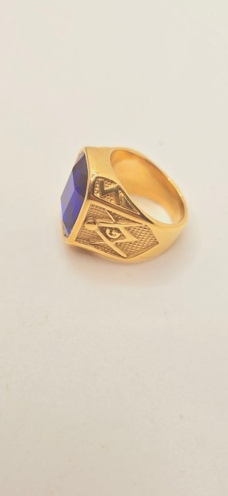 18k gold-plated Hells Angels biker ring with Masonry shield. - Ring - Masonic Bikers Ring #4.3