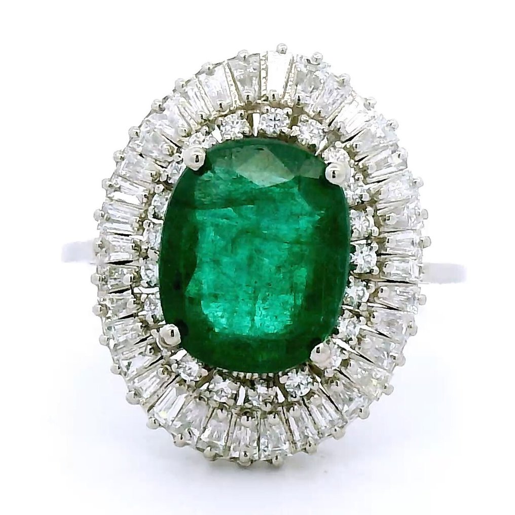 戒指 鉑金 - 3.38ct. tw. 祖母綠 - 鉆石 - 赞比亚 #1.0