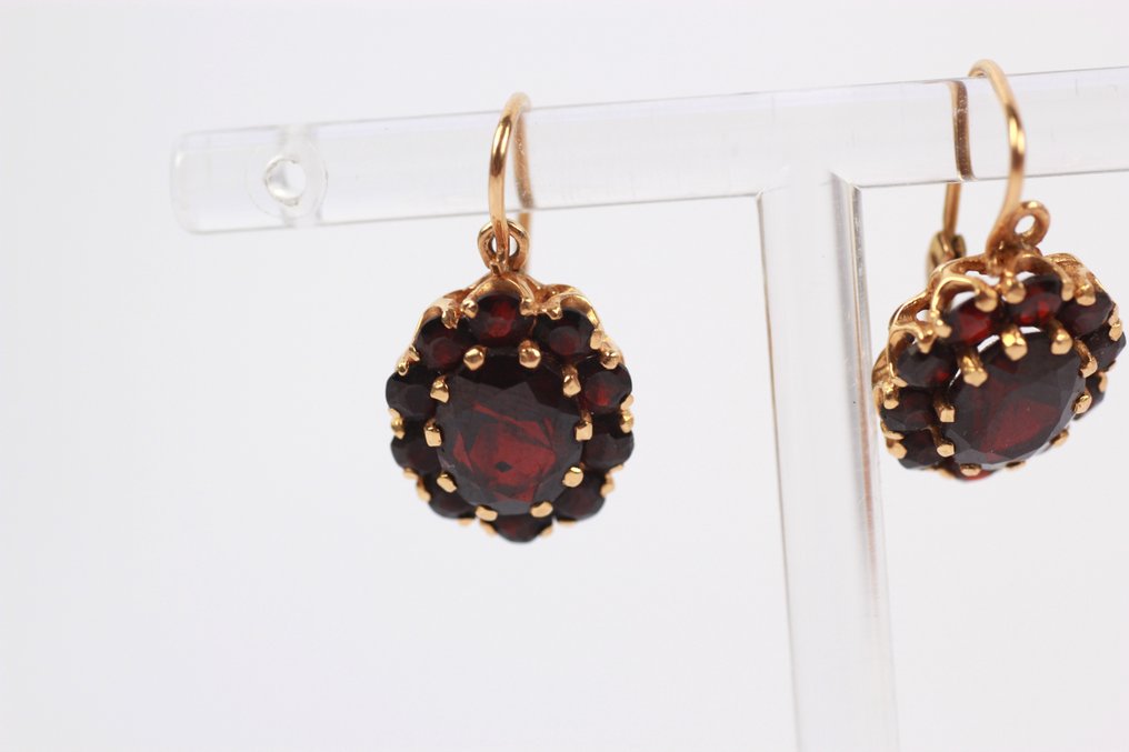 耳环 - 14K包金 黄金 - 2.60ct. tw. 石榴石 - 石榴石 - 二十世纪中期 #2.1