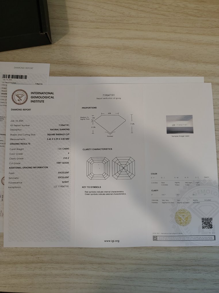 1 pcs Diamant (Naturlig) - 1.01 ct - Firkant - F - VVS2 - Det internasjonale gemologiske institutt (IGI) #3.2