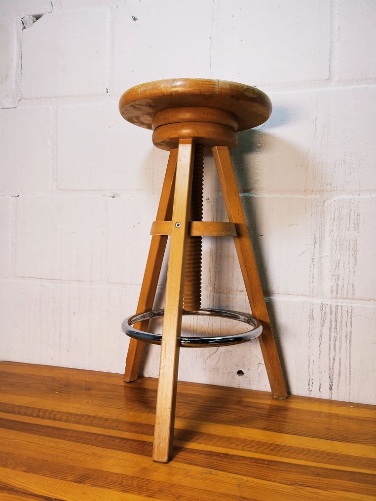 凳子 - 复古工厂凳 - 钢, 松木 #1.0