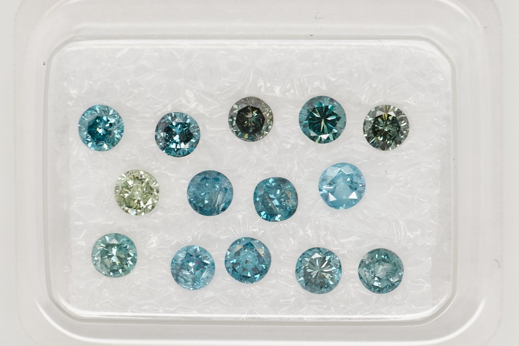 Utan reservationspris - 14 pcs Diamant (Färgbehandlad) - 1.00 ct - Rund - I1, I2, I3 - Gem Report Antwerpen (GRA) #2.1
