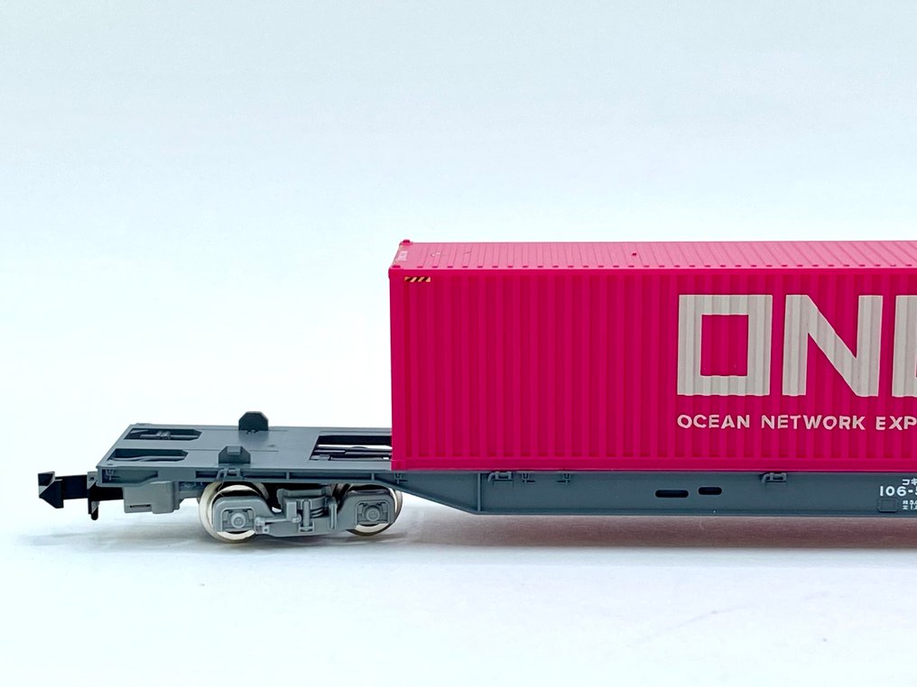 TOMIX N - 8751 - Modellbahn (1) - Frachtwagen Koki 106 (früher Typ, neue Lackierung) mit einem Container – ganz neu. - JR #3.2