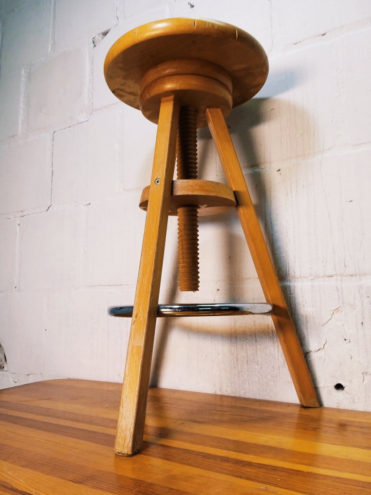 凳子 - 复古工厂凳 - 钢, 松木 #3.2