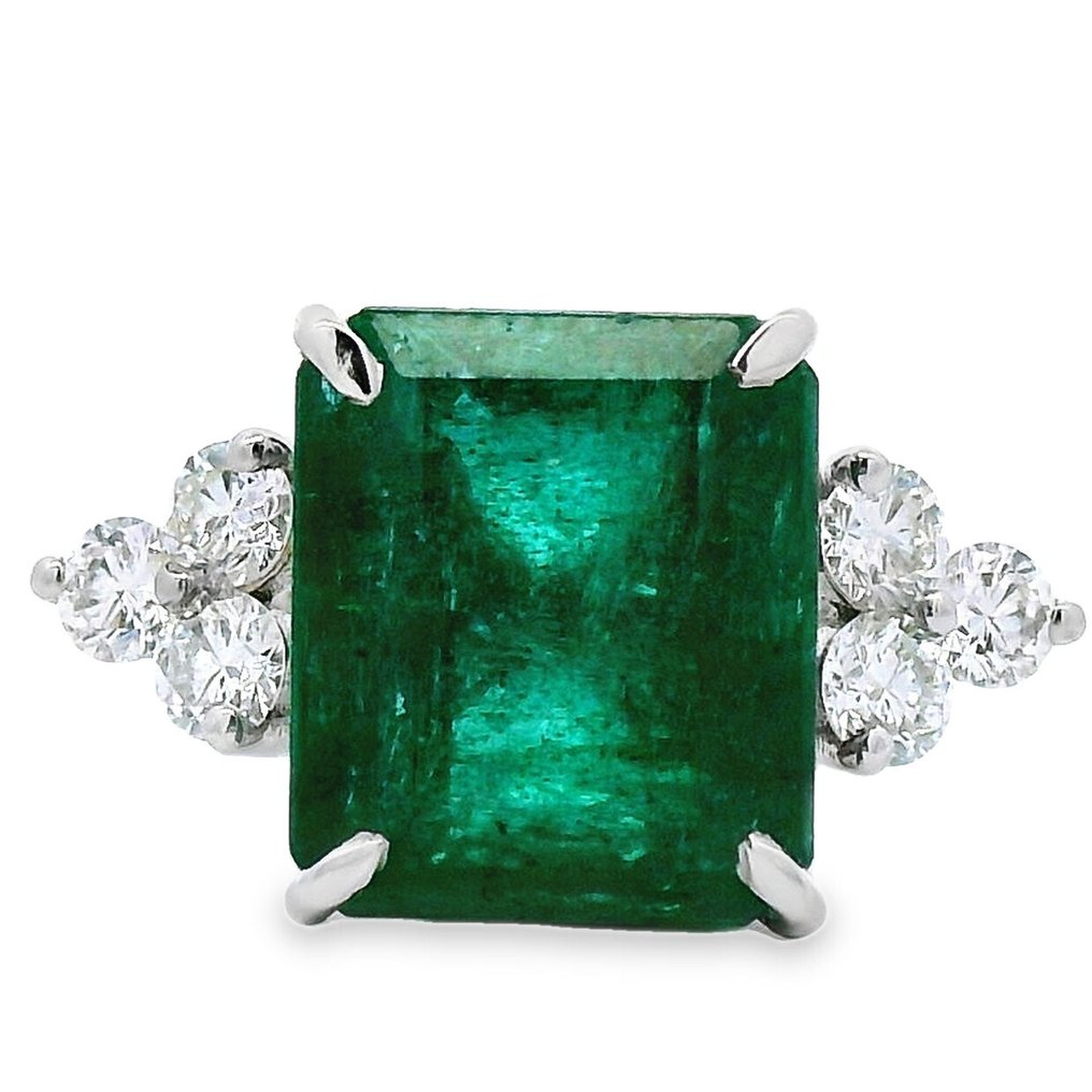 戒指 鉑金 - 7.24ct. tw. 祖母綠 - 鉆石 - 赞比亚 #1.0