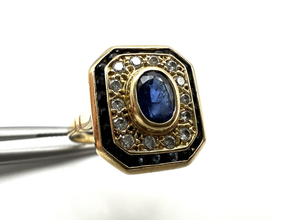 戒指 - 18K包金 黄金 -  0.50ct. tw. 蓝宝石 - 钻石 #4.3