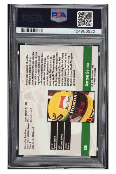 1992 Grid Ayrton Senna #186 - PSA 9 - 1 Graded card #2.1