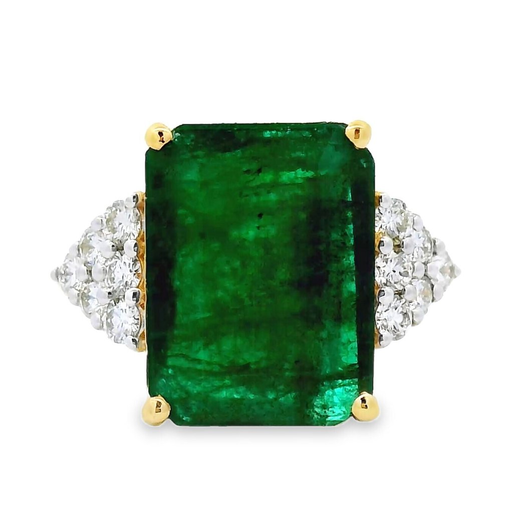 Ring - 14 karaat Geel goud -  5.68ct. tw. Smaragd - Diamant #1.0