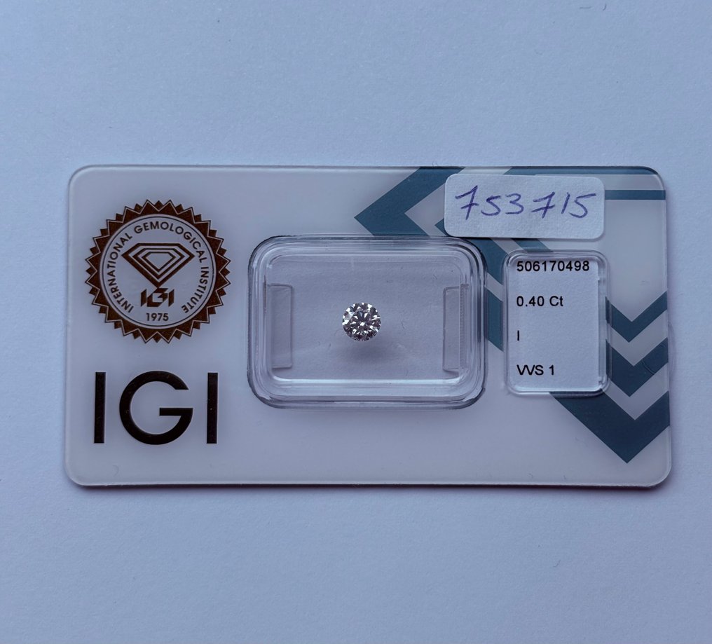 1 pcs 钻石  (天然)  - 0.40 ct - 圆形 - I - VVS1 极轻微内含一级 - 国际宝石研究院（IGI） - Ex Ex Ex #1.0