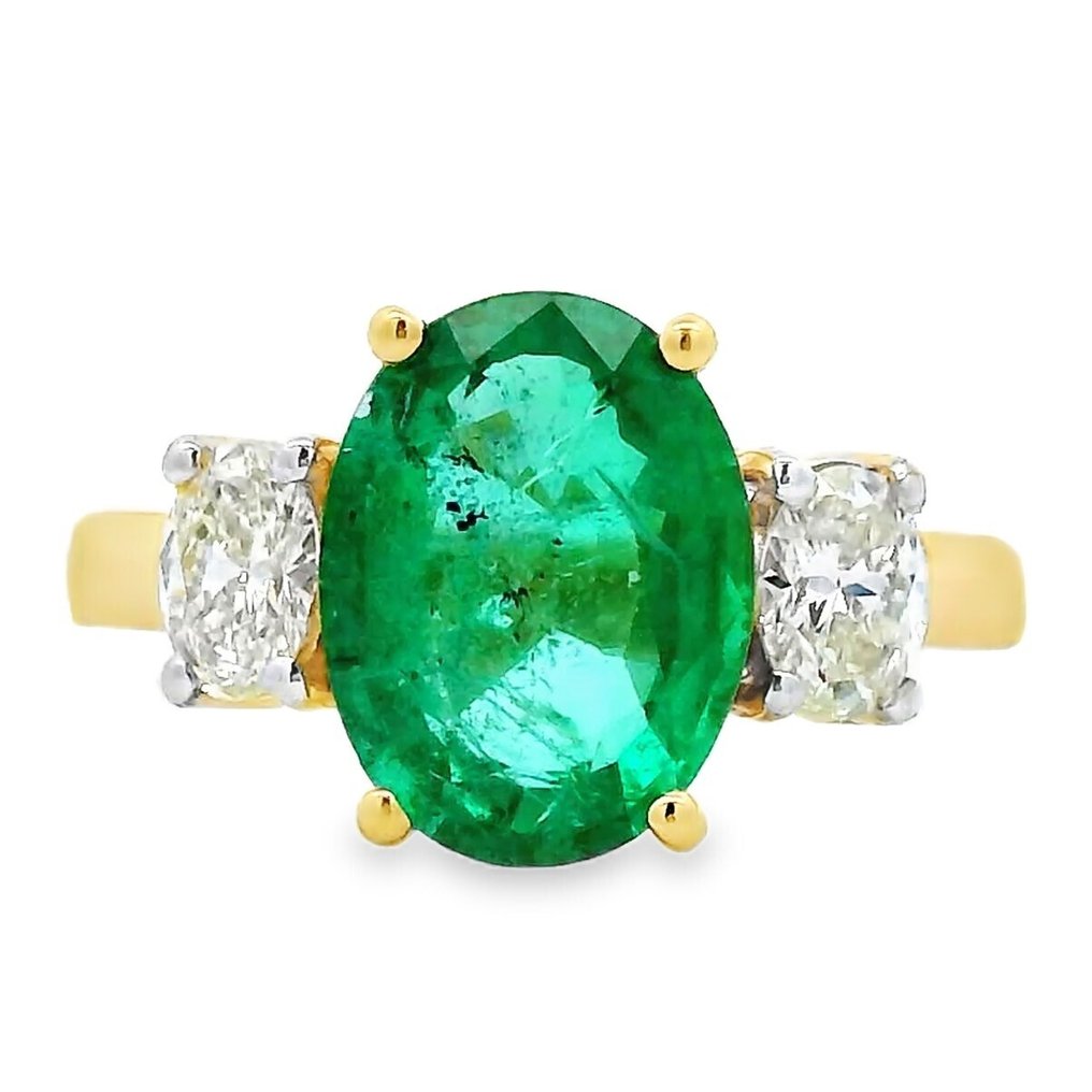 Ring - 18 kt Gelbgold -  3.23ct. tw. Smaragd - Diamant - Ring mit drei Steinen #4.3