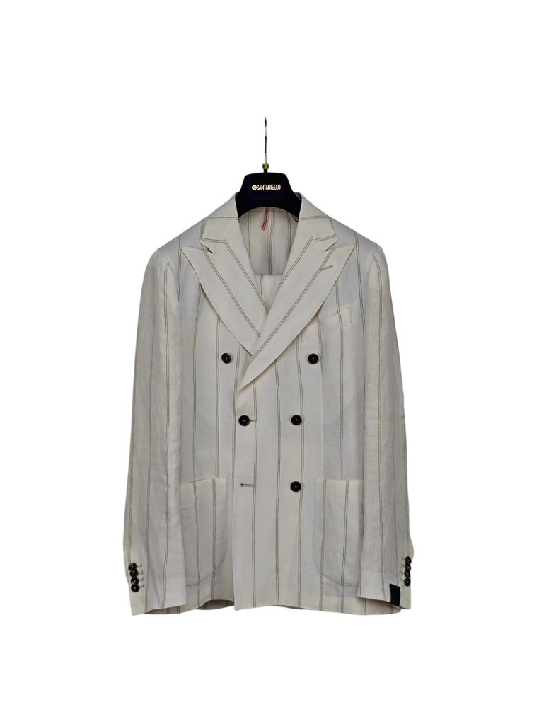 RRP 750€ SANTANIELLO Suit White Striped Linen Hand Made in Italy - 54 IT - 男士西裝 - New with tags #1.0