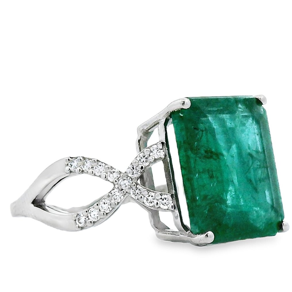 Ring Platin - 5.34ct. tw. Smaragd - Diamant - Zambia #3.2