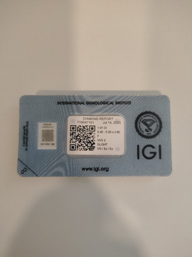 1 pcs Diamant (Naturlig) - 1.01 ct - Firkant - F - VVS2 - Det internasjonale gemologiske institutt (IGI) #1.0