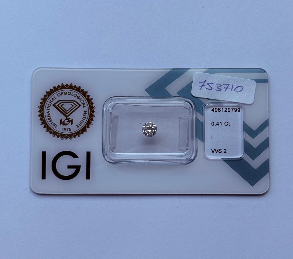 1 pcs Διαμάντι (Φυσικό) - 0.41 ct - Στρογγυλό - I - VVS2 - International Gemological Institute (IGI) #1.0