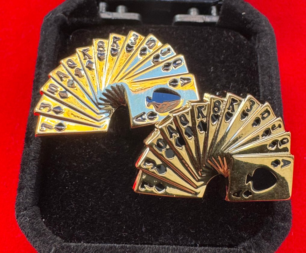 没有保留价 - 袖扣 优雅的赌博黑桃牌赌场9克拉滚金袖扣 #4.3