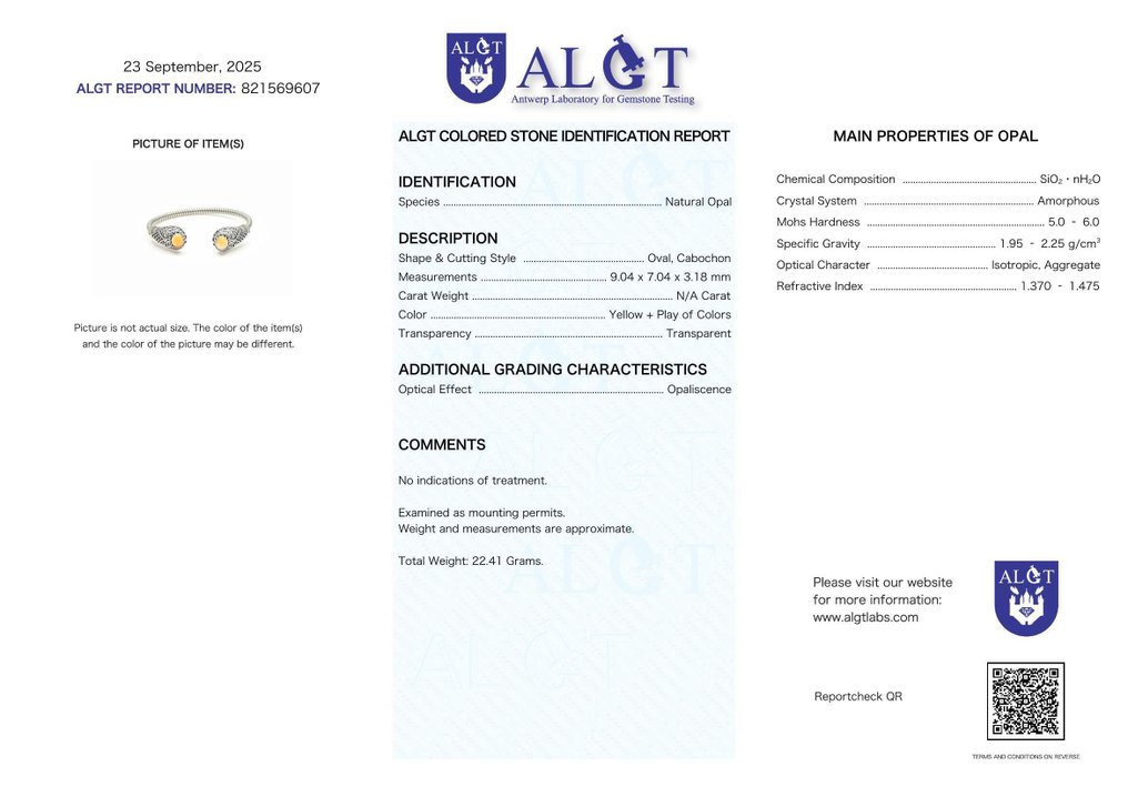 Fără preț de rezervă - Brățară Argint - Opal - Certificat #2.1